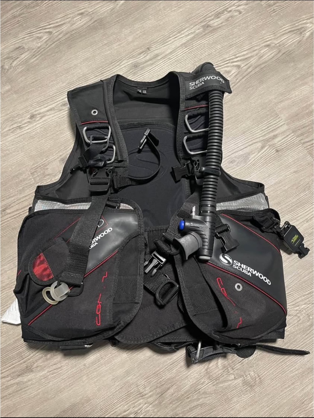 Sherwood Scuba BCD Jacket in Black with Red Accents